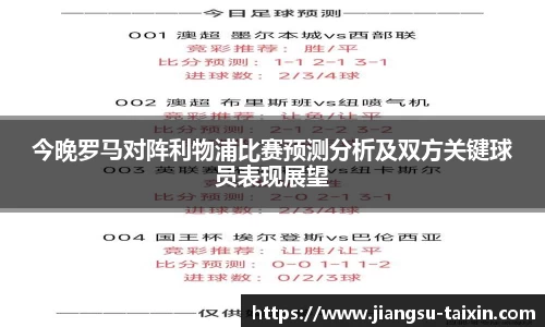 今晚罗马对阵利物浦比赛预测分析及双方关键球员表现展望